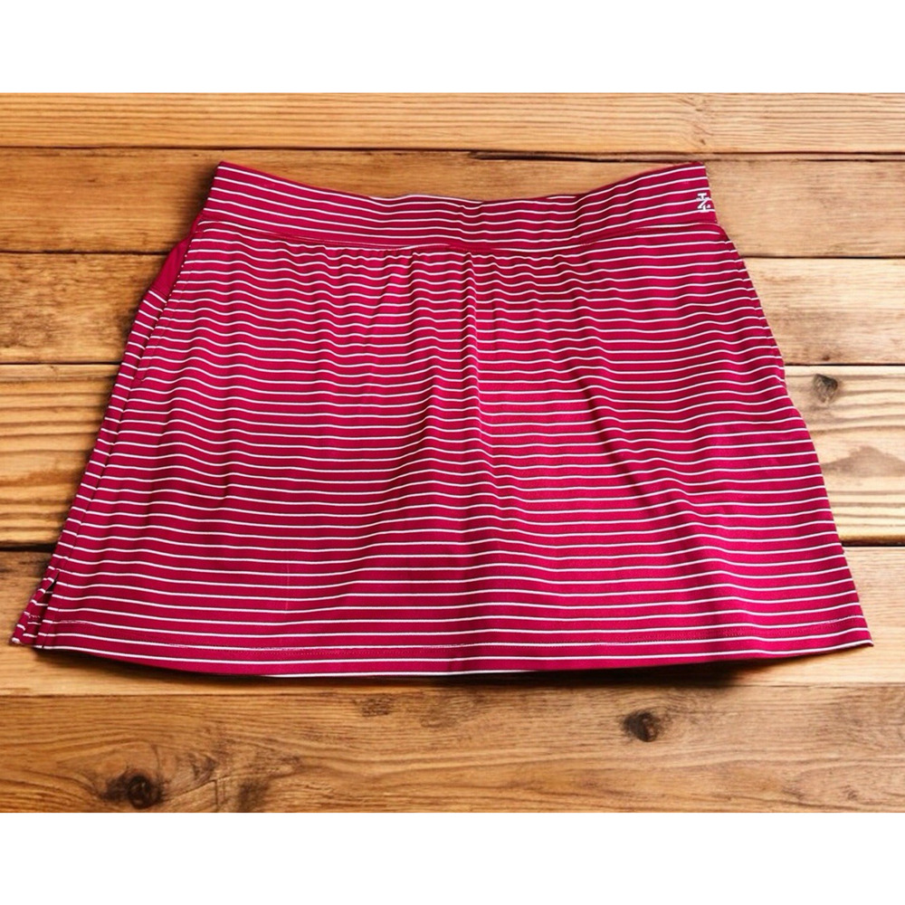 IZOD Golf Skort Sz L Red Striped Stretch Pockets Full Skirt Athletic Athleisure